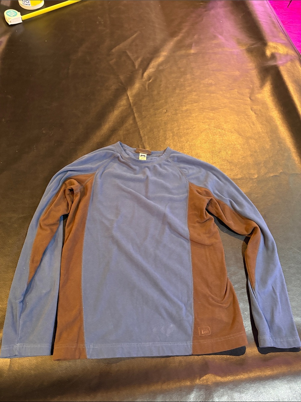 REI Two-Tone Long Sleeve Crew Neck Shirt - Blue & Brown